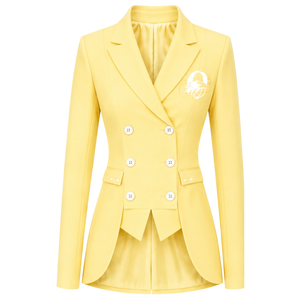 Blazer amarillo personalizado para mujer, doble botonadura, corte ajustado, manga larga, formal, para oficina, uniforme, traje, chaqueta con personalización - Product Image 1