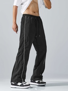 Pantalones Holgados Blancos para Hombre con Paneles Negros, Cintura Ajustable con Cordón, Estilo Moderno y Personalizado, Talla Grande - Product Image 4