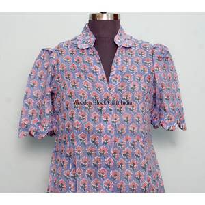 Robe longue pour femme 100% coton, imprimée à la main en Inde, avec poches, robe de bureau légère et confortable pour l'été - Product Image 2