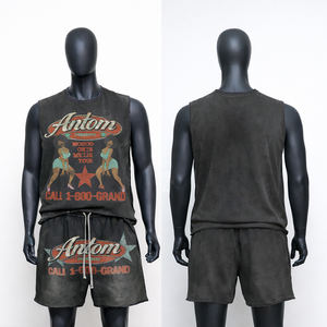 Ensemble 2 pièces délavé et vieilli pour homme : débardeur sans manches à ourlet brut et short - Product Image 1