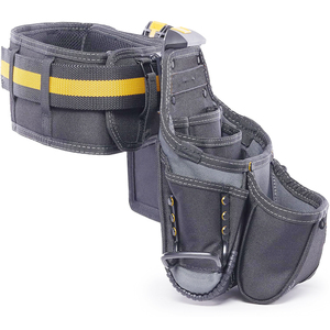Black <b>Tool</b> <b>Belt</b> With Multiple Pockets And Yellow Accents For Carpenters Electricians Framers Handyman - Product Image 3