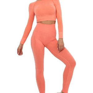 Ropa Deportiva Sólida y Estética para Mujer, Top de Manga Larga sin Costuras, Conjunto Deportivo de Cintura Alta, Transpirable y de Secado Rápido - Product Image 5