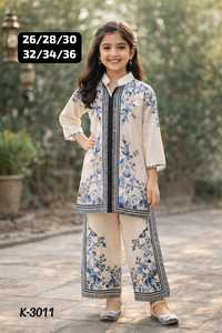 Salwar Kameez Tradicional para Niñas, Algodón con Estampado Floral, Corte Holgado, Largo hasta el Tobillo, K-3030, India Pakistán, Ropa Casual - Product Image 3