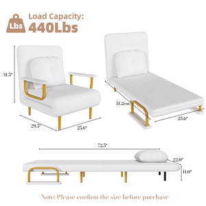 Canapé-lit convertible 3 en 1, dossier réglable en 5 positions, oreiller, gain de place, chaise-lit pour salon - Product Image 4