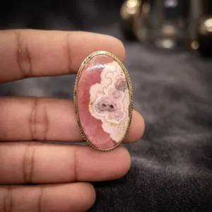 Wholesale Rhodochrosite Brass <b>Frame</b> Groove Cabochon | <b>Pink</b> Natural Gemstone Brass Pendant Setting for Jewelry Making - Product Image 3