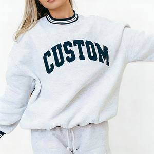 Sweat-shirt en molleton anti-plis à logo oversize, col rond, manches longues, pour femme, grande taille, gris rayé, 380g, vêtement d'hiver - Product Image 4