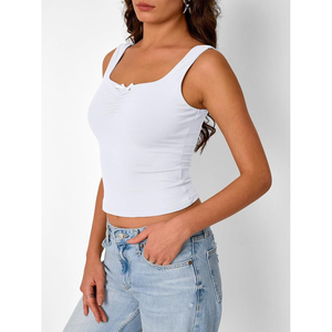 Débardeur court côtelé sans manches pour femme, col rond, dos nageur, coupe ajustée, basique et décontracté, vente en gros personnalisée - Product Image 3