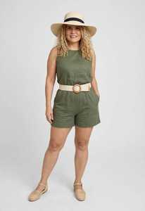 <b>Women</b> <b>Linen</b> Sleeveless Romper Set Crew Neck Shorts with Belt Summer Casual <b>Jumpsuit</b> - Product Image 1