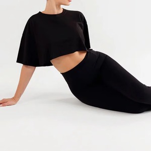 Camisetas Cortas de Alta Calidad para Mujer, Ajuste Holgado, Algodón, Ropa de Yoga Ecológica, Secado Rápido, Transpirable, Manga Corta, Top Deportivo - Product Image 6