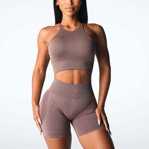 Seamless Halter Sports Bra Medium Support White Yoga <b>Top</b> For Women - Product Image 2