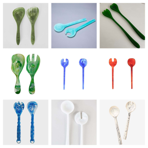 Juego de Servidores de Ensalada de Resina Rosa Marmoleada Hechos a Mano de Alta Calidad |   Par de cucharas y tenedores de acrílico con efecto espiral para vajilla de mesa, artesanía en resina - Product Image 4
