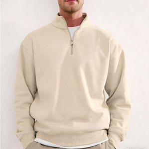 MEERA IMPEX <b>Men's</b> Fleece Lined 100% Cotton Winter <b>Cardigan</b> Stand Neck Solid Beige Color Loose Fit Wholesale Price - Product Image 5