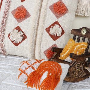 Hand Tufted Texture Boho Ivory and Orange Fringe Cushion Cover Handmade <b>Decorative</b> <b>Pillow</b> Case for Sofa Bedroom Living Room Home - Product Image 5