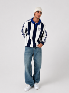 Camiseta Polo de Rugby con Rayas Verticales Blancas y Azules para Hombre, Bordado Personalizado, Ropa Urbana Vintage, Sudaderas con Capucha y Pantalones Deportivos para Hombre - Product Image 2