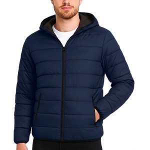 Veste matelassée à capuche bleu marine pour homme, légère, coupe-vent, décontractée, pour l'hiver, coupe régulière, en polyester, fermeture éclair - Product Image 1