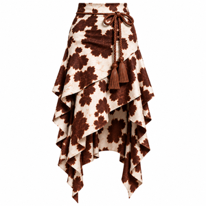 Jupe asymétrique superposée à imprimé vache pour femme, taille haute, avec ceinture à nouer réglable, style western - Product Image 2