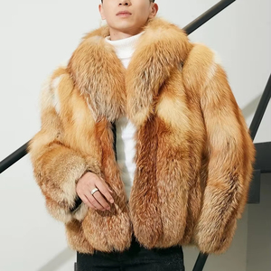 New Arrival <b>Long</b> Sleeve Luxury Full Pelt Full Sleeve Animal Fur Collar <b>Coat</b> Plus Size Natural Red Fox Fur Jackets for <b>Men</b> - Product Image 1