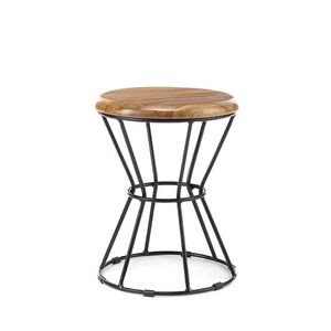 Tabouret en bois et fer de style vintage, conçu avec un siège en bois dur résistant et des pieds en fer robustes pour une utilisation longue durée - Product Image 3