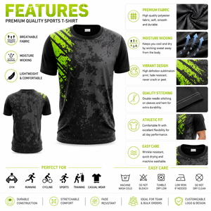 T-shirt sportif pour homme imprimé par sublimation, manches courtes, col rond, séchage rapide, coupe ajustée, gris vert, motif tricoté en polyester - Product Image 4