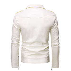 Chaquetas de Cuero para Hombre 2026, Nuevas, Blancas y Negras, Casuales, con Solapa, Corte Ajustado, Cierre Diagonal, Chaqueta de Motociclista de Cuero PU, Ropa para Hombre - Product Image 4