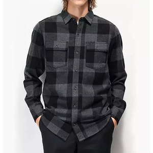 Chemise décontractée à carreaux en flanelle pour homme, manches longues, col rabattu, 100 % coton, infroissable, motif tissé, idéale pour l'automne - Product Image 1