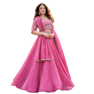 Lehenga Choli Moderno de Seda Crujiente con Lentejuelas y Bordado de Hilo, de Secado Rápido, para Bodas, Incluye Dupatta - Product Image 1