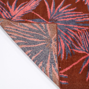 Tapis en laine DECORDEC rouge rouille et bleu marine, motif feuilles de palmier tropicales, surdimensionné, épais, antidérapant, écologique, tufté à la main, design moderne pour salon - Product Image 6