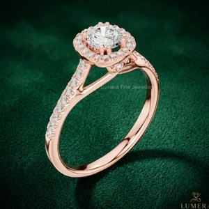 Anillo de Compromiso con Halo de Diamantes Cultivados en Laboratorio, Certificados por IGI, en Oro Rosa de 9KT, 10KT, 14KT y 18KT, con Moissanita, Personalizado para Mujer - Product Image 3