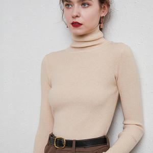 Pull col roulé bleu clair pour femme, manches longues, tricoté, coupe ajustée, décontracté, pour l'automne, 100 % acrylique, anti-boulochage, couleur unie - Product Image 3