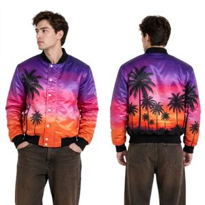 Chaqueta de Satén Vibrante con Estampado de Palmeras y Atardecer Tropical, Ligera, Transpirable, con Acabado Suave, Informal - Product Image 2