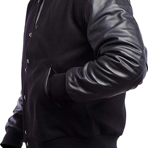 Custom Luxury Black Varsity <b>Jackets</b> <b>Jacket</b> <b>Men</b> <b>Leather</b> Sleeve Letterman Varsity <b>Jacket</b> for <b>Men</b> In Wholesale price - Product Image 4