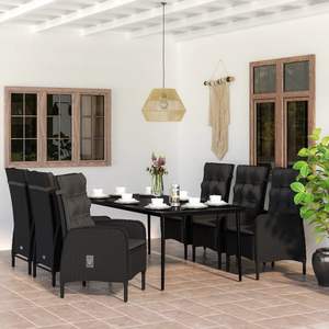 Conjunto de Comedor de Jardín de Ratán PE Negro y Acero con Recubrimiento en Polvo y Vidrio - Product Image 1