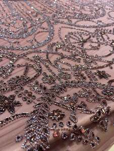 High Quality Lace <b>Fabric</b> With Heavy Beads And Sequins Embroidery For Bridal Wear Evening Gowns And Fashion Textile Applications - Product Image 3