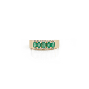 Anillo de Boda Clásico de Diseño Sencillo con Esmeralda y Diamantes en Oro Amarillo de 14K, Piedra de Nacimiento de Mayo, Joyería Recién Llegada - Product Image 1