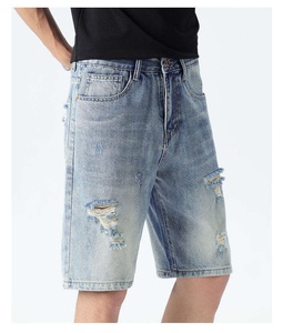 Shorts en jean déchirés délavés bleu clair pour hommes, coupe droite, taille mi-haute, en coton, décontractés, d'été, avec poches tissées, séchage rapide, imperméables - Product Image 6