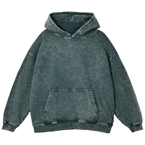 Unisex 380 GSM Acid Wash Style Fleece Hoodie Custom Logo Heavyweight Thick Winter Sweatshirt for Men and Women Front Logo - Product Image 1