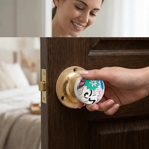 <b>Ceramic</b> Door <b>Knob</b> Round Contemporary Design Floral Pattern Easy Installation for Cabinet Furniture Home Office Use - Product Image 3