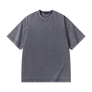 T-shirt en coton noir surdimensionné pour homme, col rond, manches courtes, couleur unie, coupe décontractée, longueur normale, style tricoté uni - Product Image 4