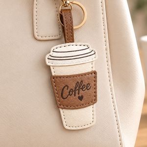 Porte-clés tasse à café personnalisé en cuir PU, breloque de sac pour femme, vente en gros OEM - Product Image 3