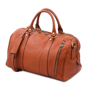 <b>Leather</b> Weekender Duffle <b>Bag</b> Unisex Travel Zipper Closure <b>Soft</b> Handle Durable Orange - Product Image 3
