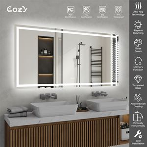 Specchio LED Moderno da Bagno 36 Pollici, Cornice Quadrata in Alluminio, Alimentato a Batteria, Funzioni Smart per Salone e Bagno - Product Image 6