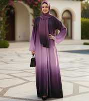 Nouvelle Abaya élégante pour femme, faite à la main, en satin de polyester violet uni, vêtement islamique, longueur au sol, manches longues