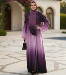 Abaya Morada Estampada, Burkha de Poliéster, Fabricante de Ropa Islámica, Abaya de Color Morado en Tela Satén, Abaya Cerrada de Dubái - Product Image 5