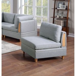 Sedia Senza Braccioli Dorris in Tessuto Grigio Chiaro con Gambe in Legno per Soggiorno, 1 Pezzo con Cuscino - Product Image 2