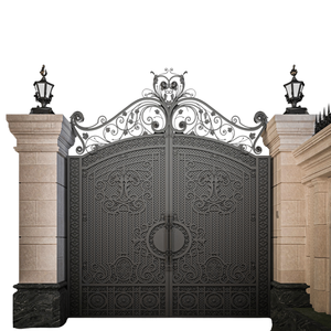 Grandes portes doubles de luxe en fer forgé, forgées à la main, antivol, pour cour, école, entrée de villa, porte décorative rétro - Product Image 1