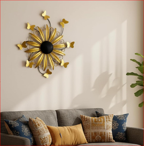 Arte Mural Metálico 3D de Girasol Dorado con Mariposas, Decoración de Pared de Hierro con Recubrimiento en Polvo Hecha a Mano para Sala de Estar y Dormitorio - Product Image 4