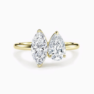 Anillo de dos piedras con diamantes cultivados en laboratorio certificados, corte marquesa y pera, estilo Toi Et Moi, joyería llamativa para mujer, anillo de promesa para ella. - Product Image 1
