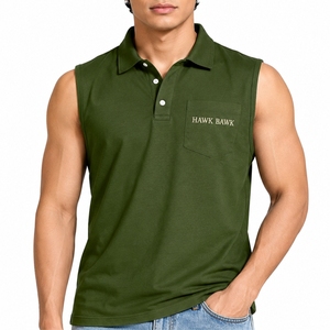 เสื้อโปโลชายแขนกุด แห้งเร็ว ทรงสปอร์ต เหมาะสำหรับกอล์ฟ ใส่สบายในฤดูร้อน ผลิตตามสั่ง ผ้าพรีเมียมสำหรับเสื้อโปโลแขนกุด - Product Image 1