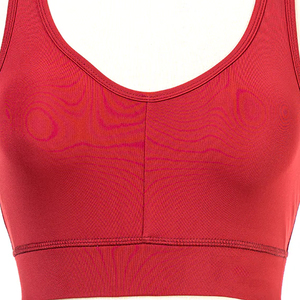 Women's <b>Red</b> Scoop Neck Sports Bra Medium Support Breathable Seamless Yoga <b>Top</b> Solid Color Non-Convertible Straps - Product Image 6