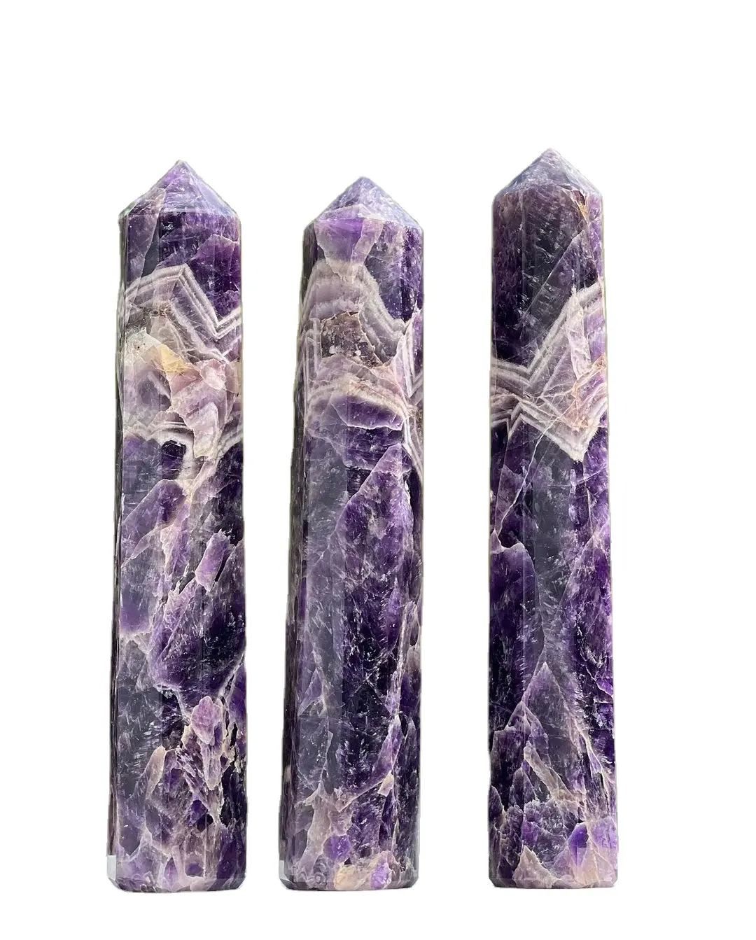 High Quality Large Chevron Amethyst Tower Point Wholesale Dream Amethyst Quartz Point Tower Natural Purple Crystal Obelisk Tower